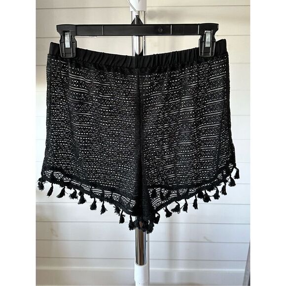 Tassel Trim Sheer Pull-On Style Shorts Black‎ sz Medium - Picture 6 of 6